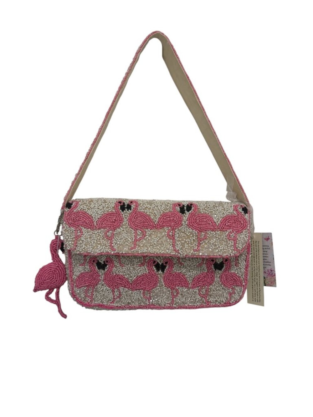 New Release Handcrafted in India Pink Flamingo Beaded Bag w Charm Viral TikTok